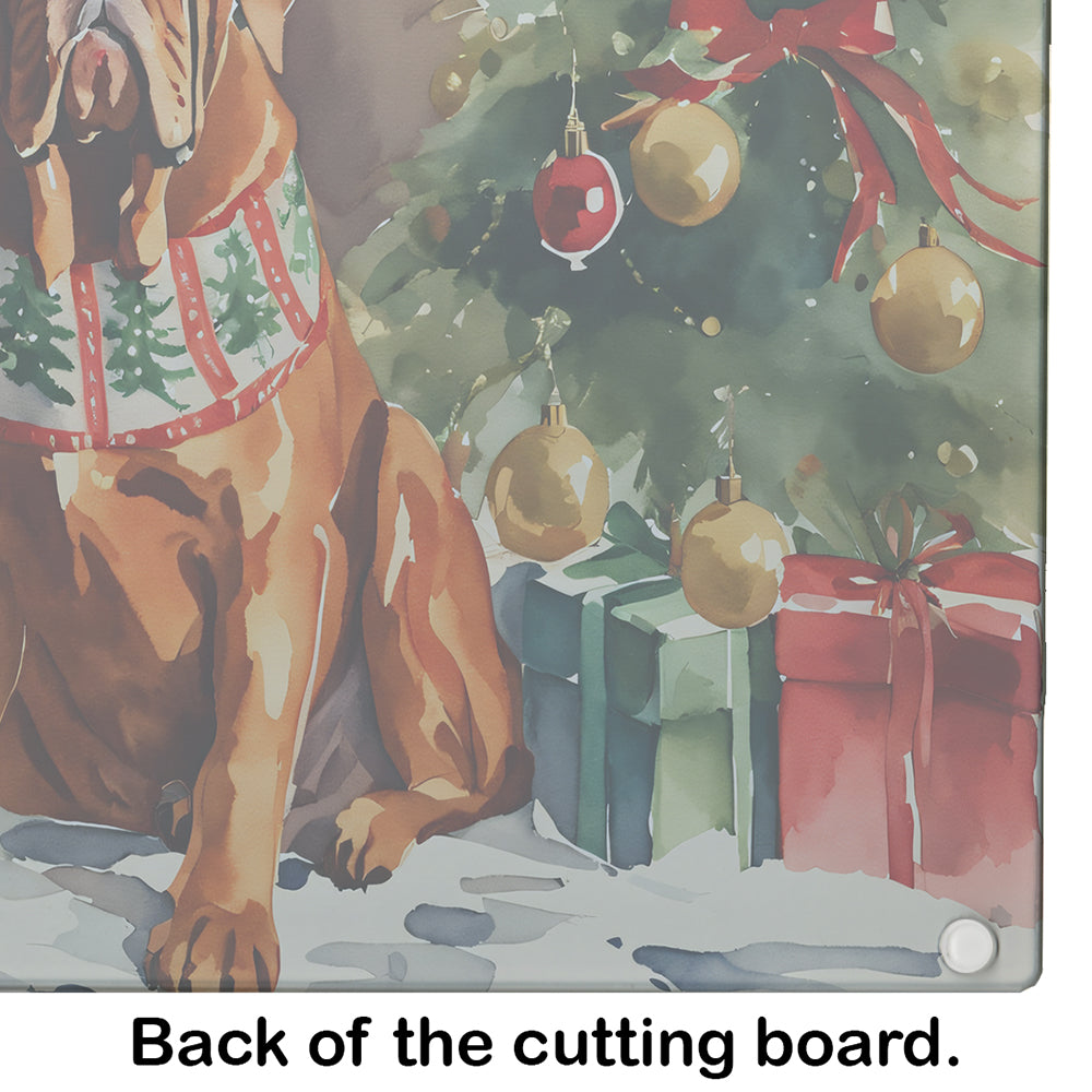 Dogue de Bordeaux Cozy Christmas Glass Cutting Board