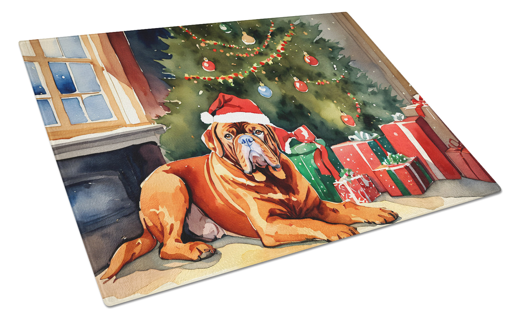 Buy this Dogue de Bordeaux Cozy Christmas Glass Cutting Board