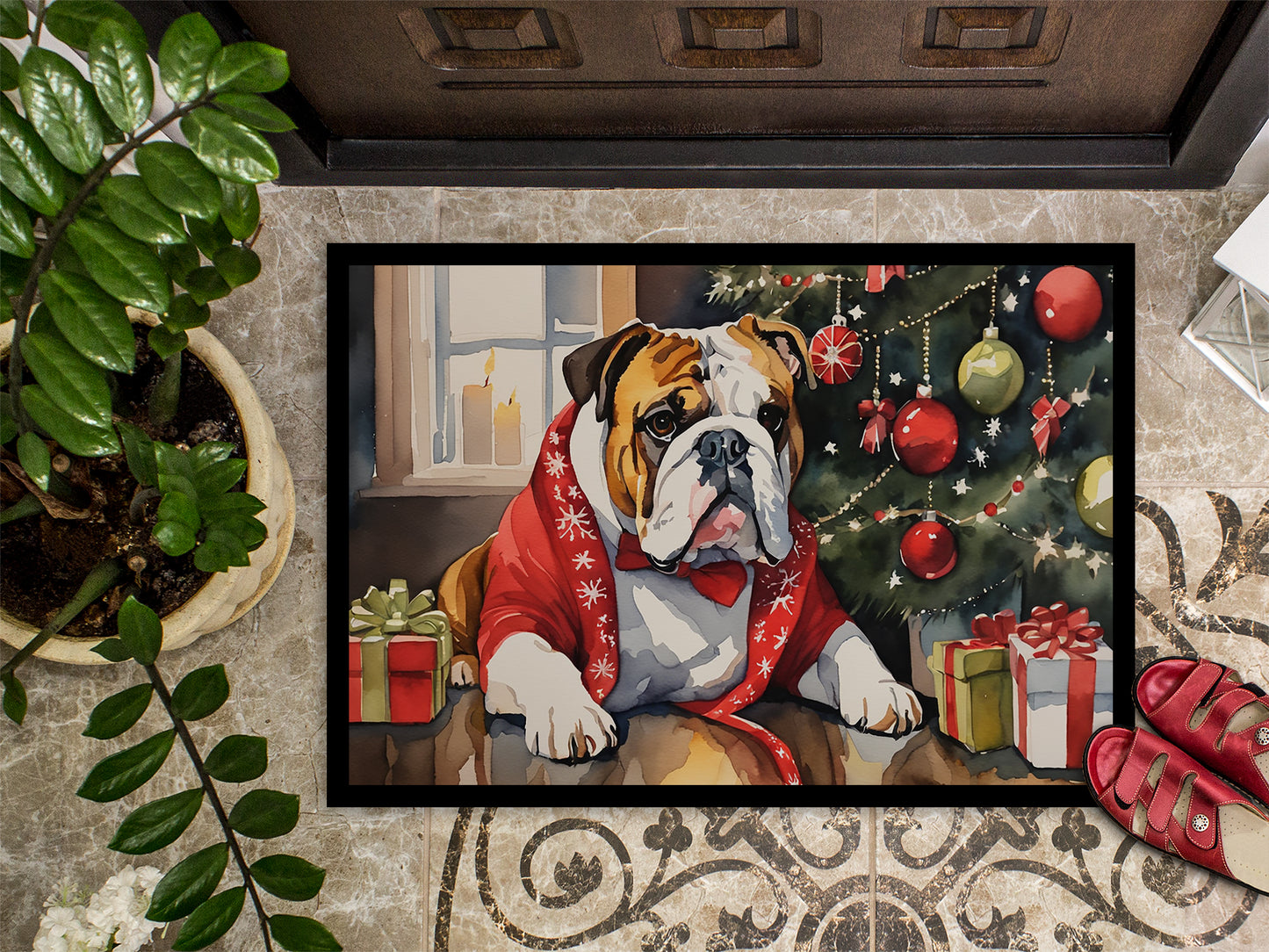 English Bulldog Cozy Christmas Doormat