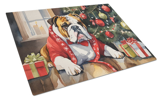 Buy this English Bulldog Cozy Christmas Glass Cutting Board