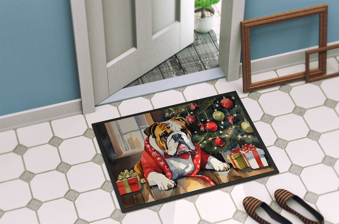 English Bulldog Cozy Christmas Doormat