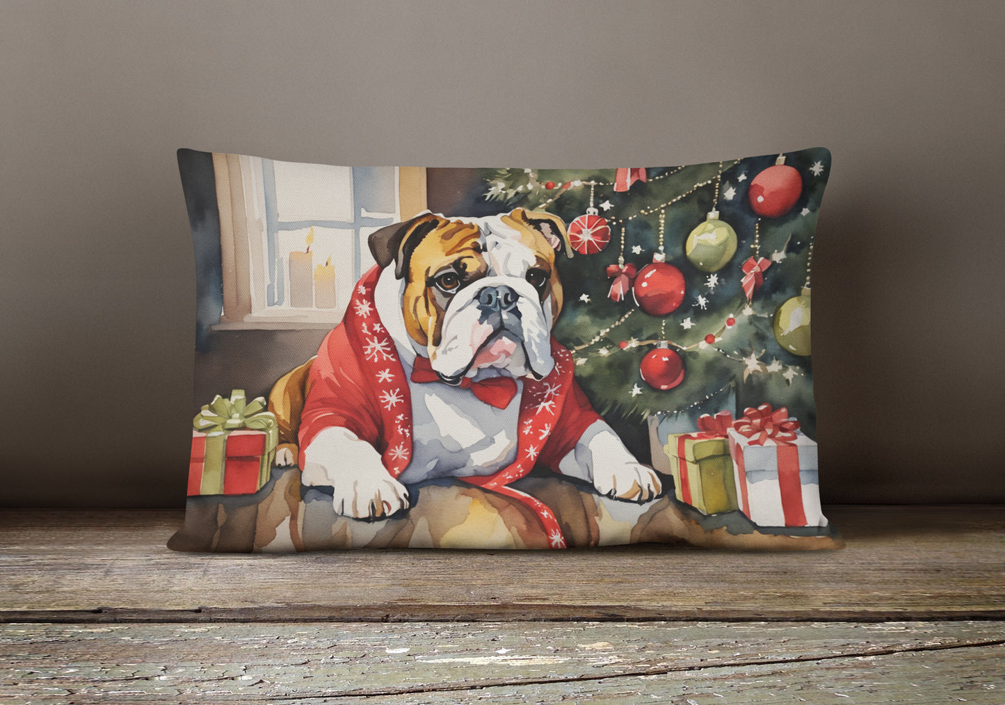 English Bulldog Cozy Christmas Throw Pillow