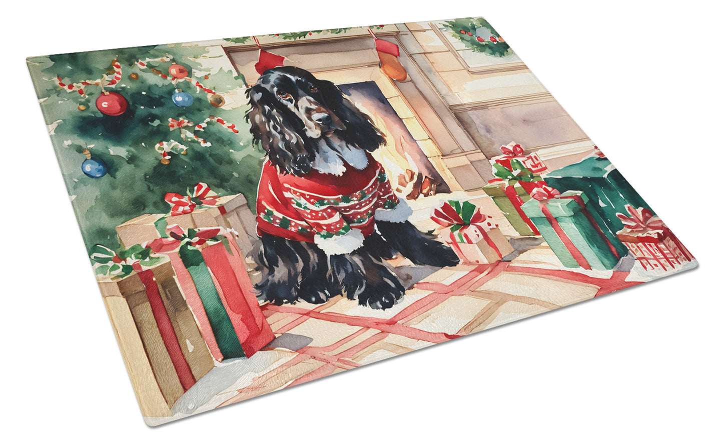 Buy this English Cocker Spaniel Cozy Christmas Glass Cutting Board