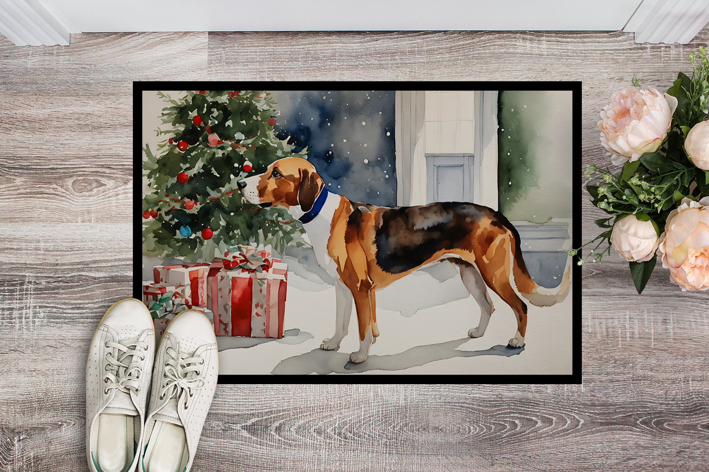 English Foxhound Cozy Christmas Doormat