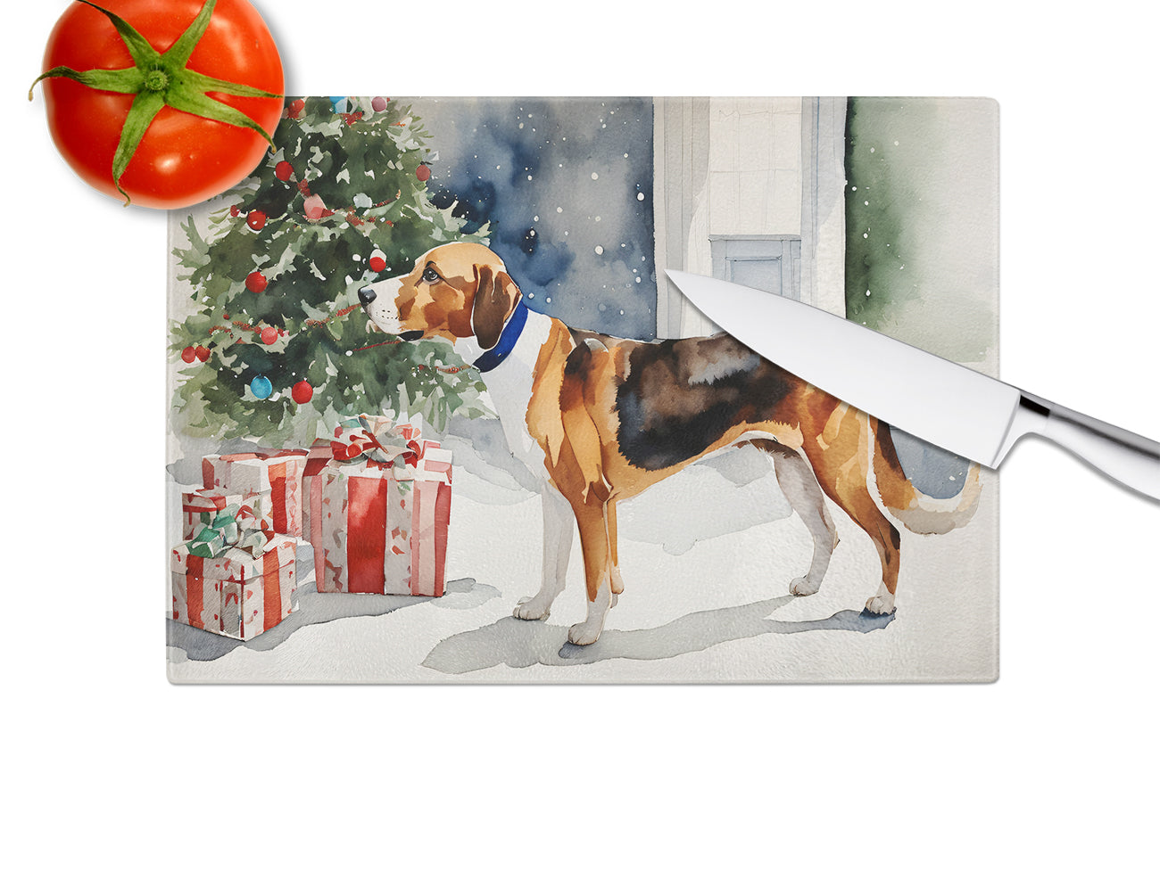 English Foxhound Cozy Christmas Glass Cutting Board