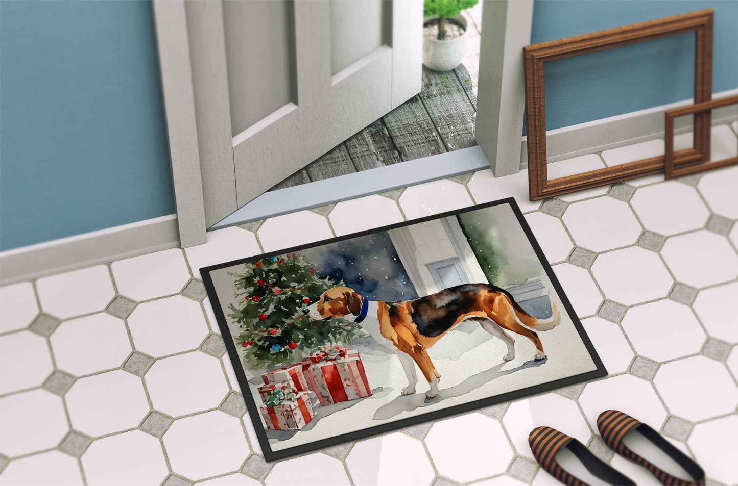 English Foxhound Cozy Christmas Doormat