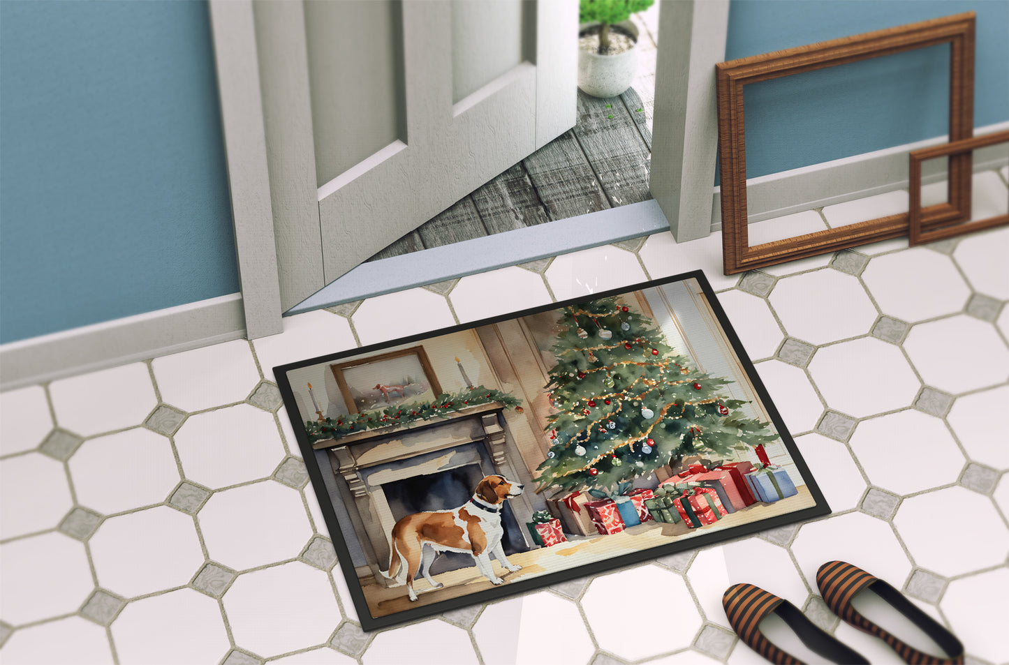 English Foxhound Cozy Christmas Doormat