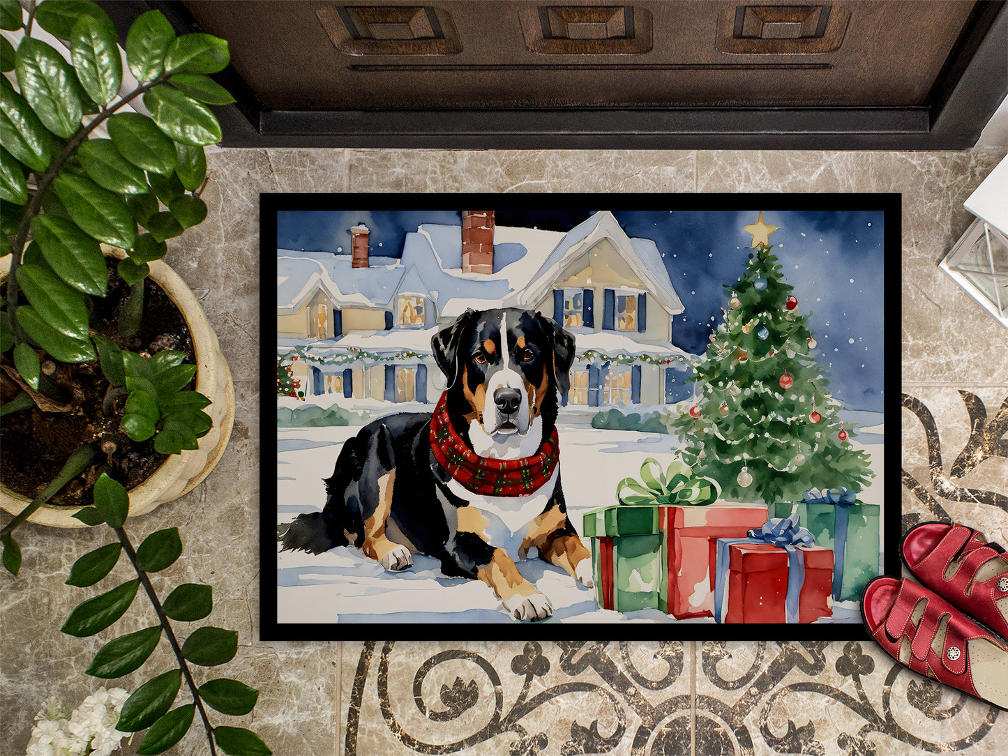 Entlebucher Mountain Dog Cozy Christmas Doormat