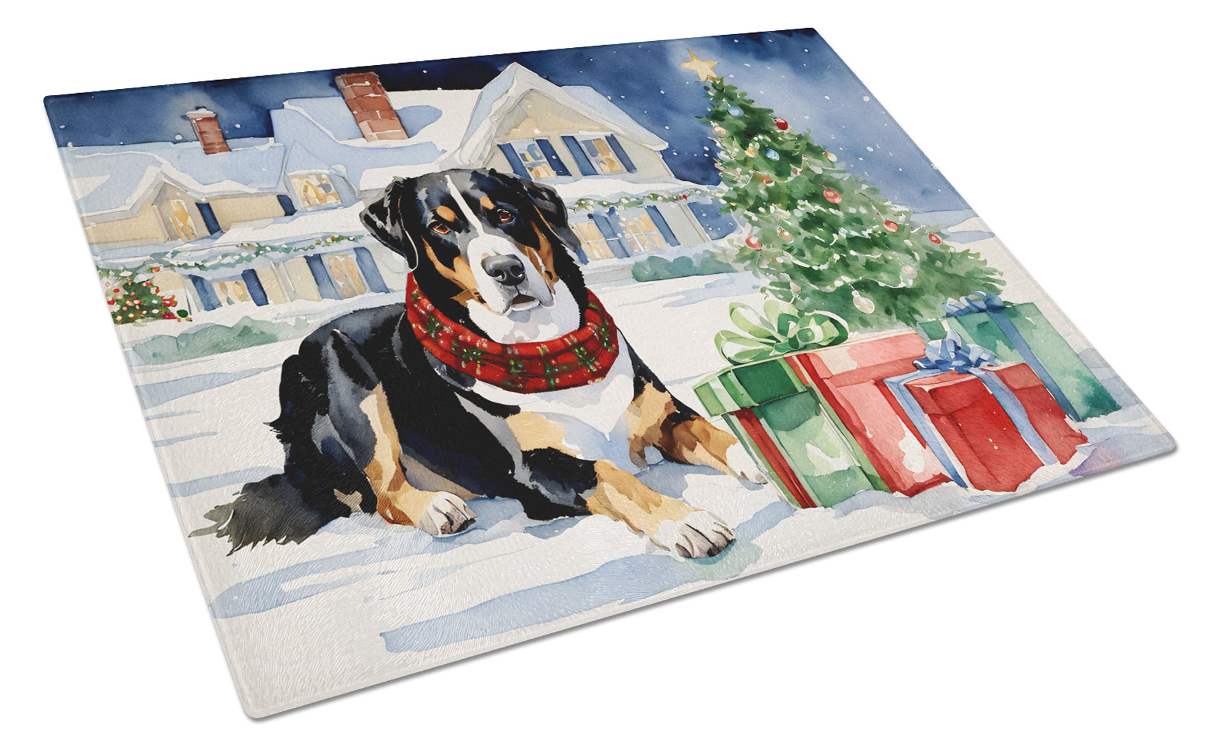 Buy this Entlebucher Mountain Dog Cozy Christmas Glass Cutting Board