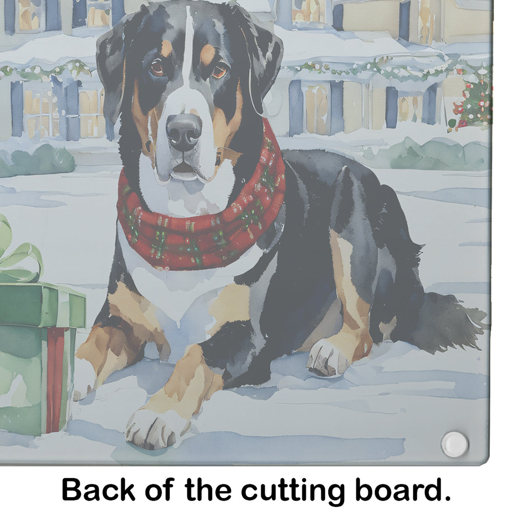 Entlebucher Mountain Dog Cozy Christmas Glass Cutting Board