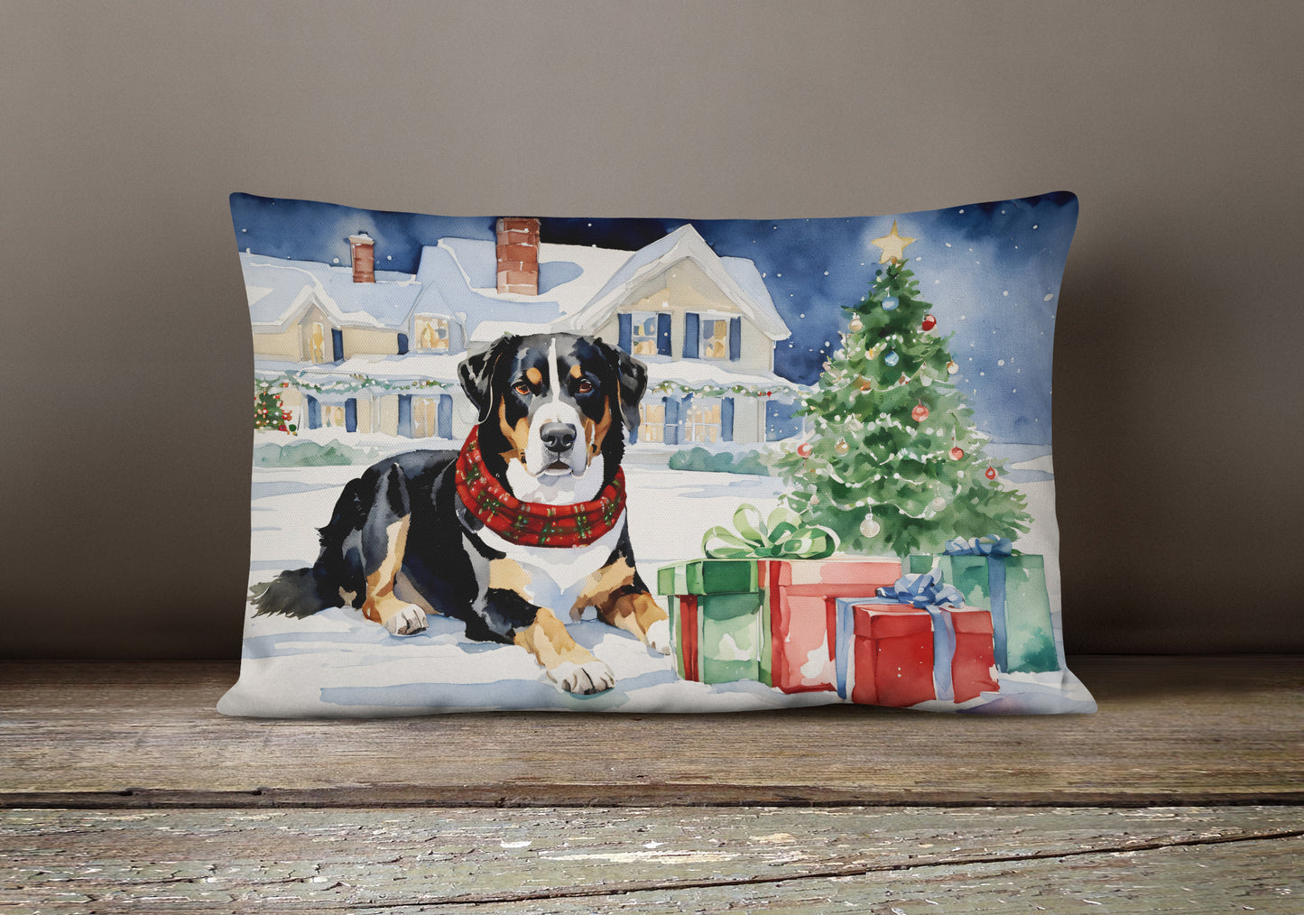 Entlebucher Mountain Dog Cozy Christmas Throw Pillow