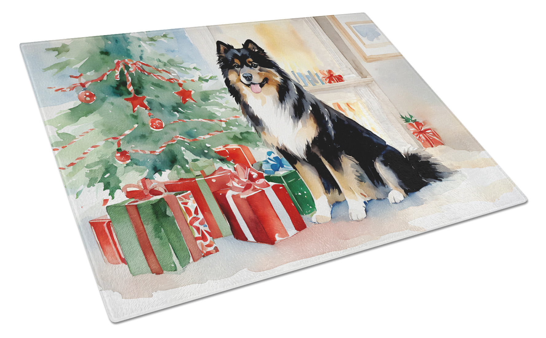 Buy this Finnish Lapphund Cozy Christmas Glass Cutting Board