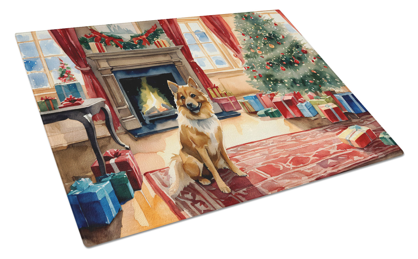 Buy this Finnish Spitz Cozy Christmas Glass Cutting Board