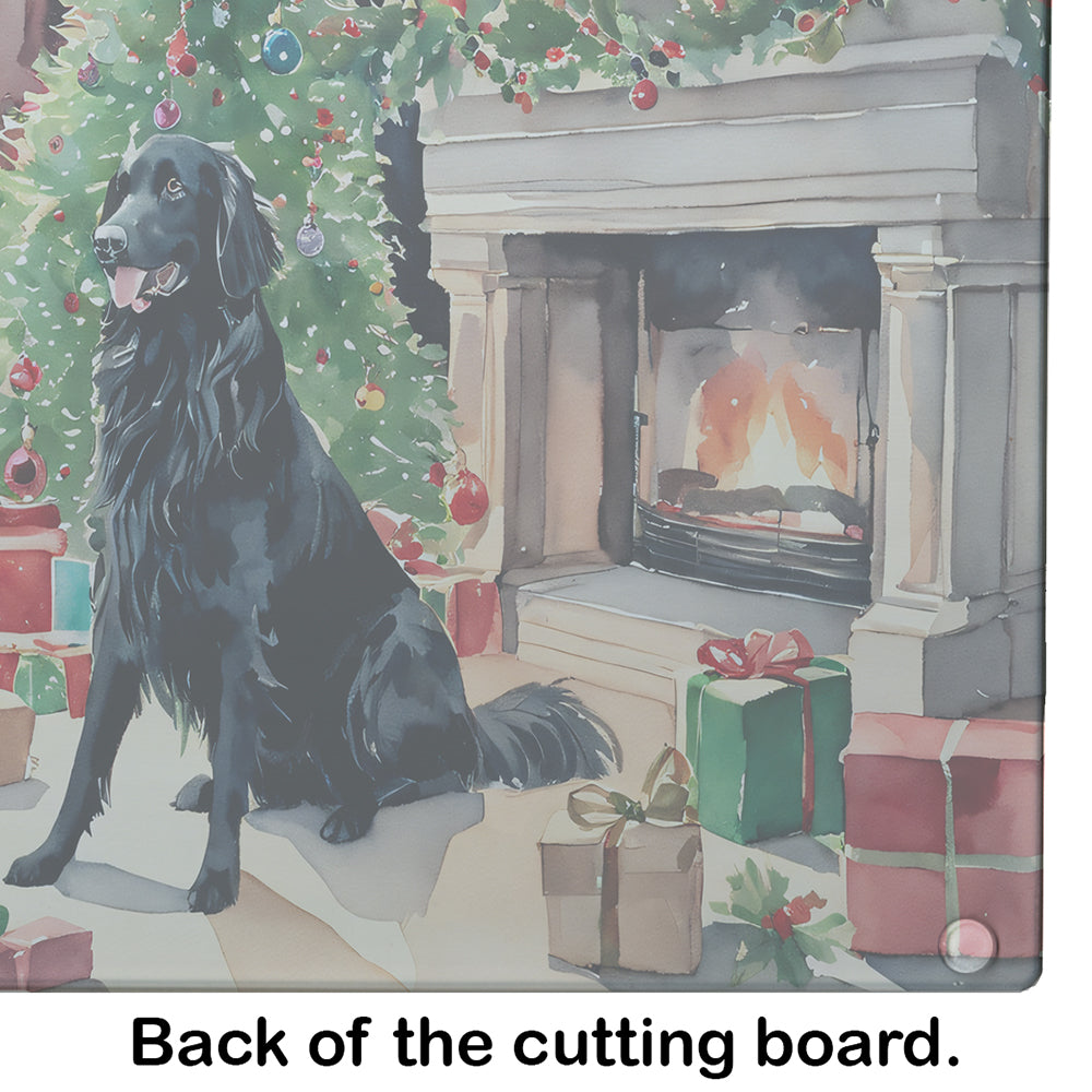 Flat-Coated Retriever Cozy Christmas Glass Cutting Board