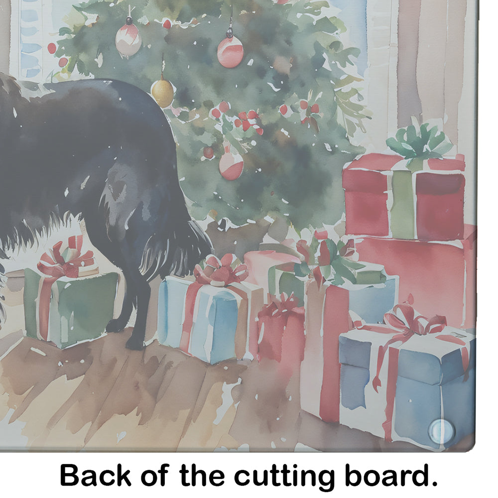 Flat-Coated Retriever Cozy Christmas Glass Cutting Board