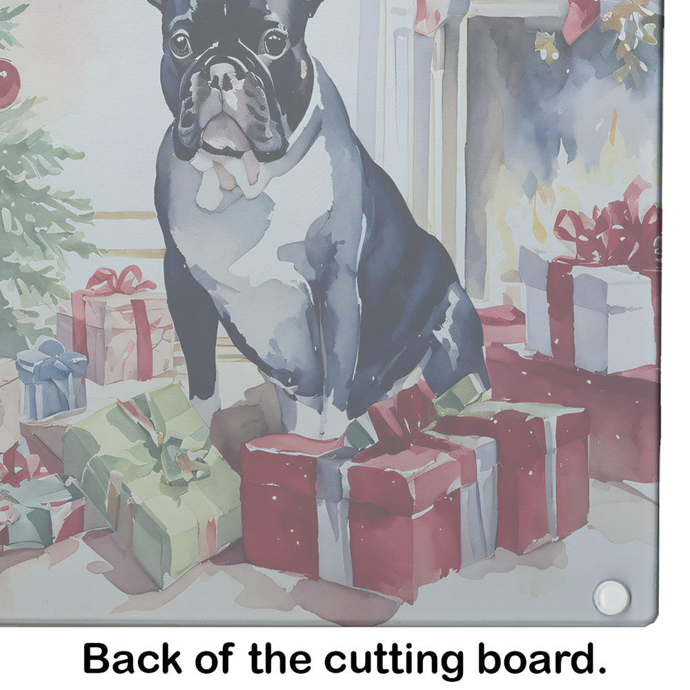 French Bulldog Cozy Christmas Glass Cutting Board