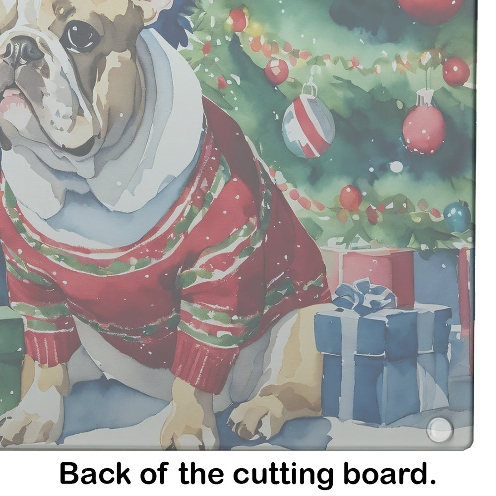 French Bulldog Cozy Christmas Glass Cutting Board