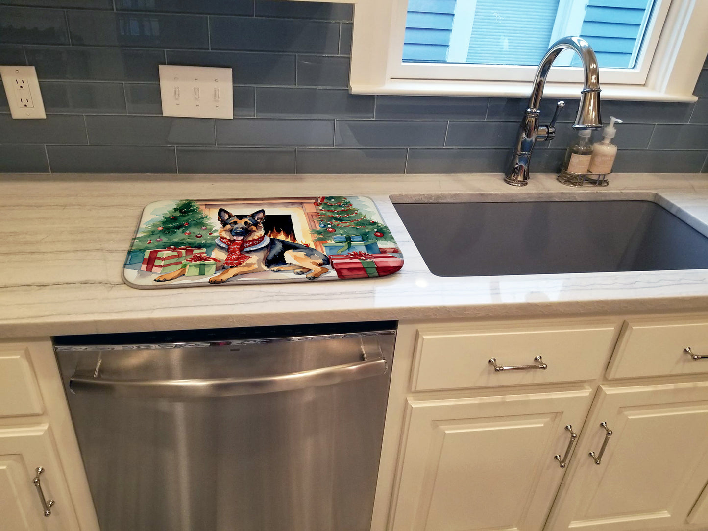 German Shepherd Cozy Christmas Dish Drying Mat