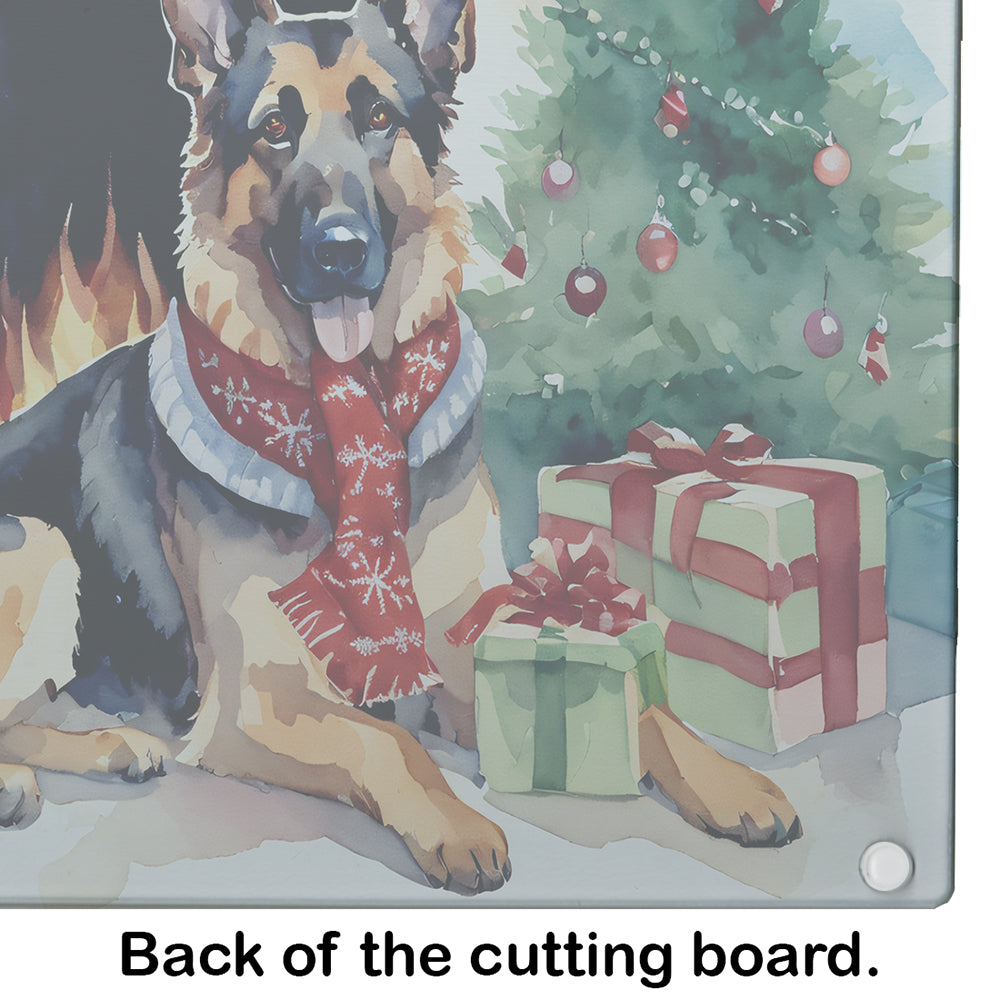 German Shepherd Cozy Christmas Glass Cutting Board