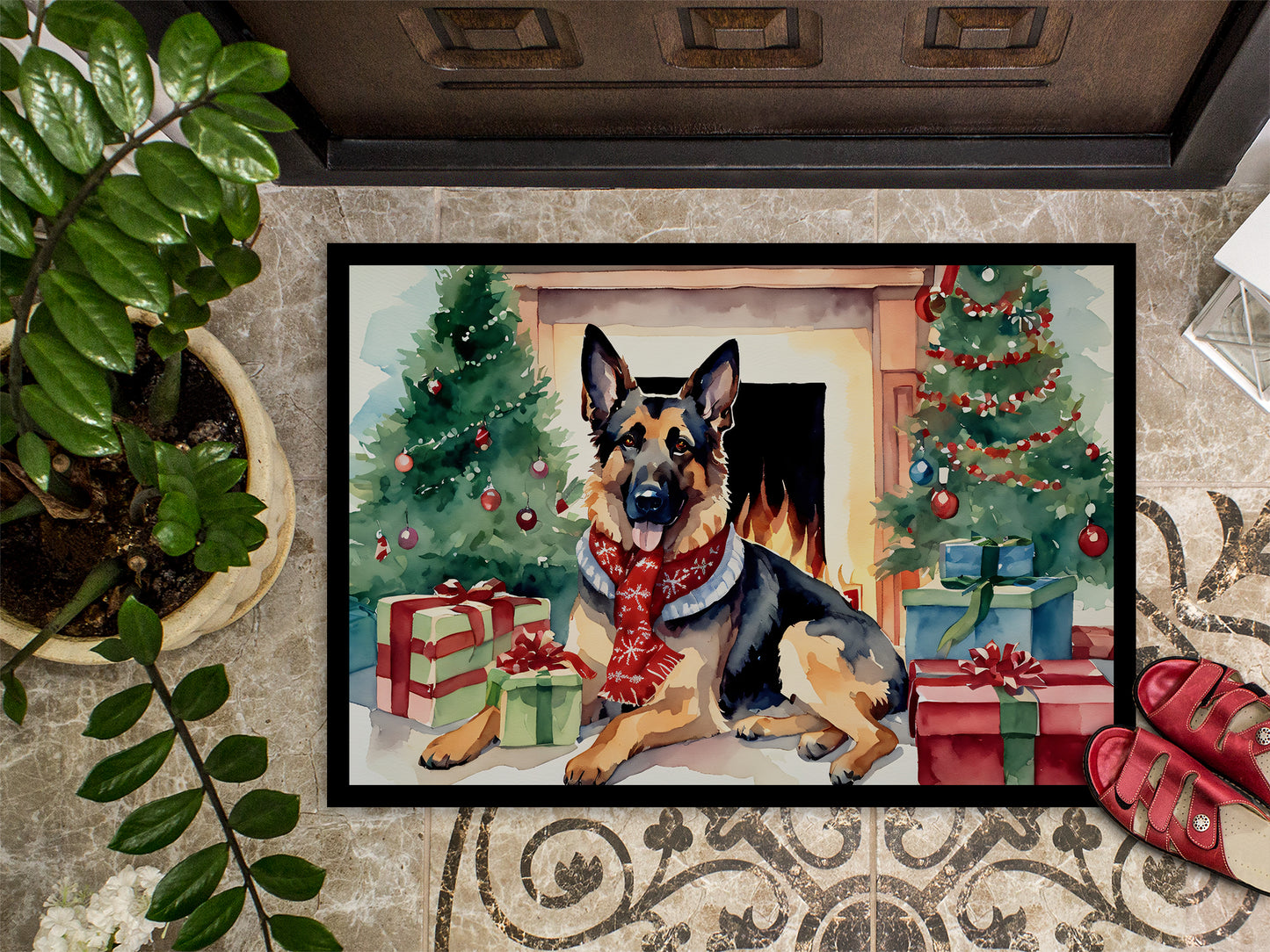 German Shepherd Cozy Christmas Doormat