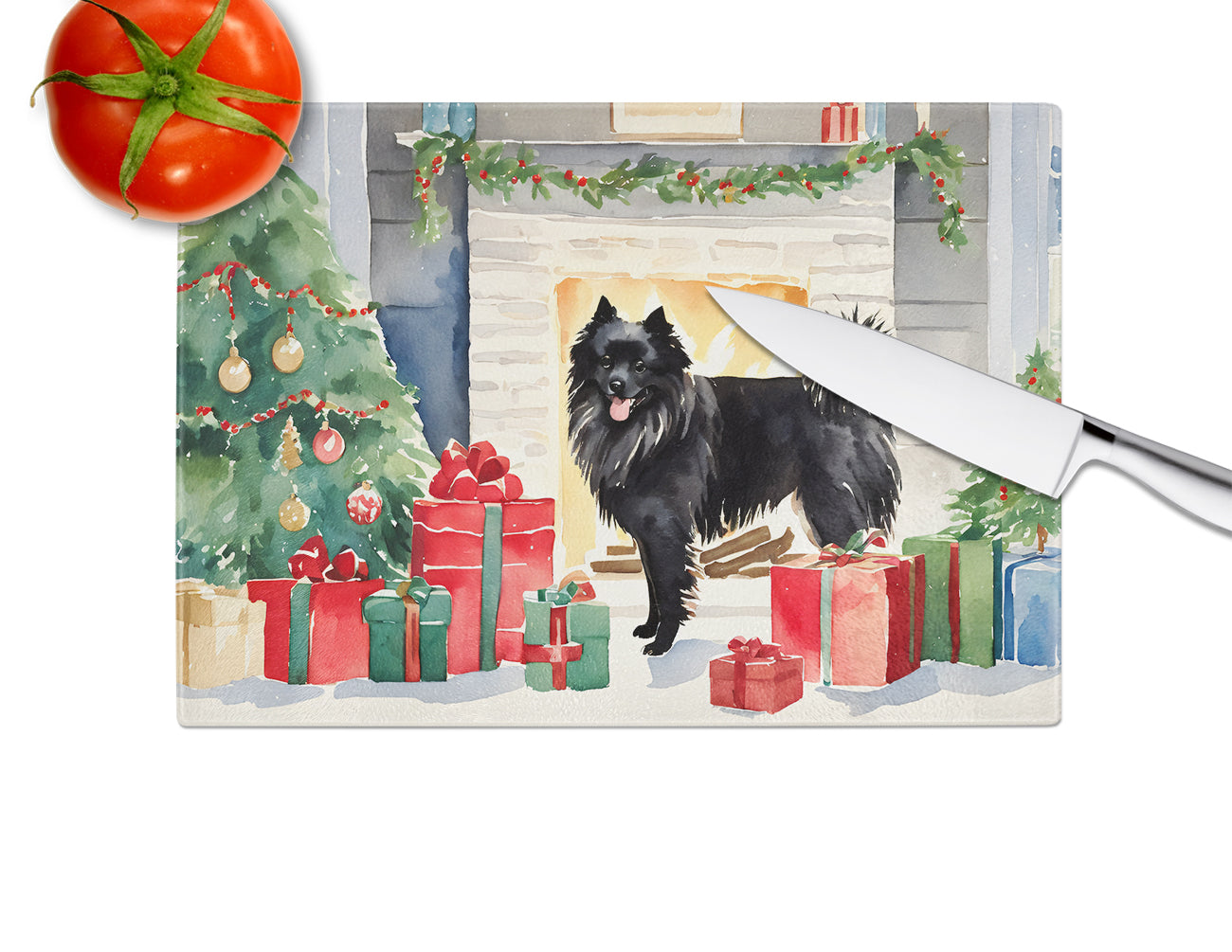 German Spitz Cozy Christmas Glass Cutting Board