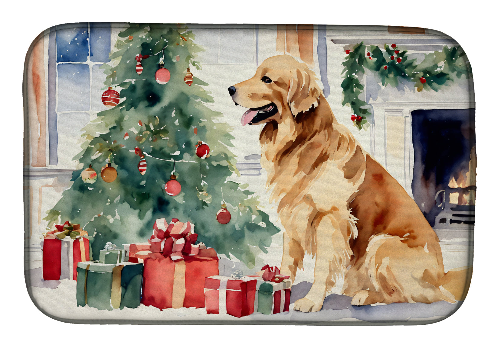 Buy this Golden Retriever Cozy Christmas Dish Drying Mat