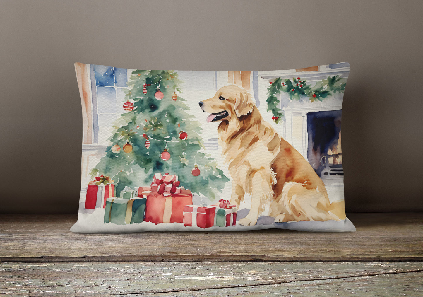 Golden Retriever Cozy Christmas Throw Pillow