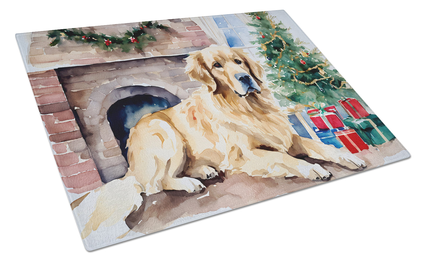 Buy this Golden Retriever Cozy Christmas Glass Cutting Board