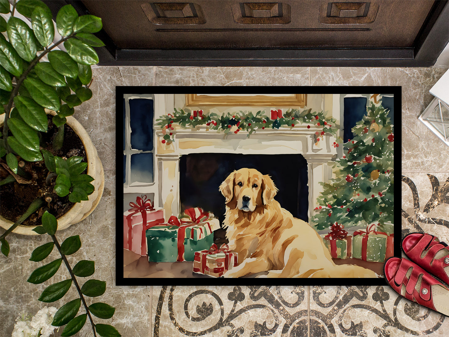 Golden Retriever Cozy Christmas Doormat