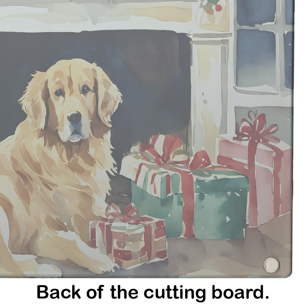 Golden Retriever Cozy Christmas Glass Cutting Board