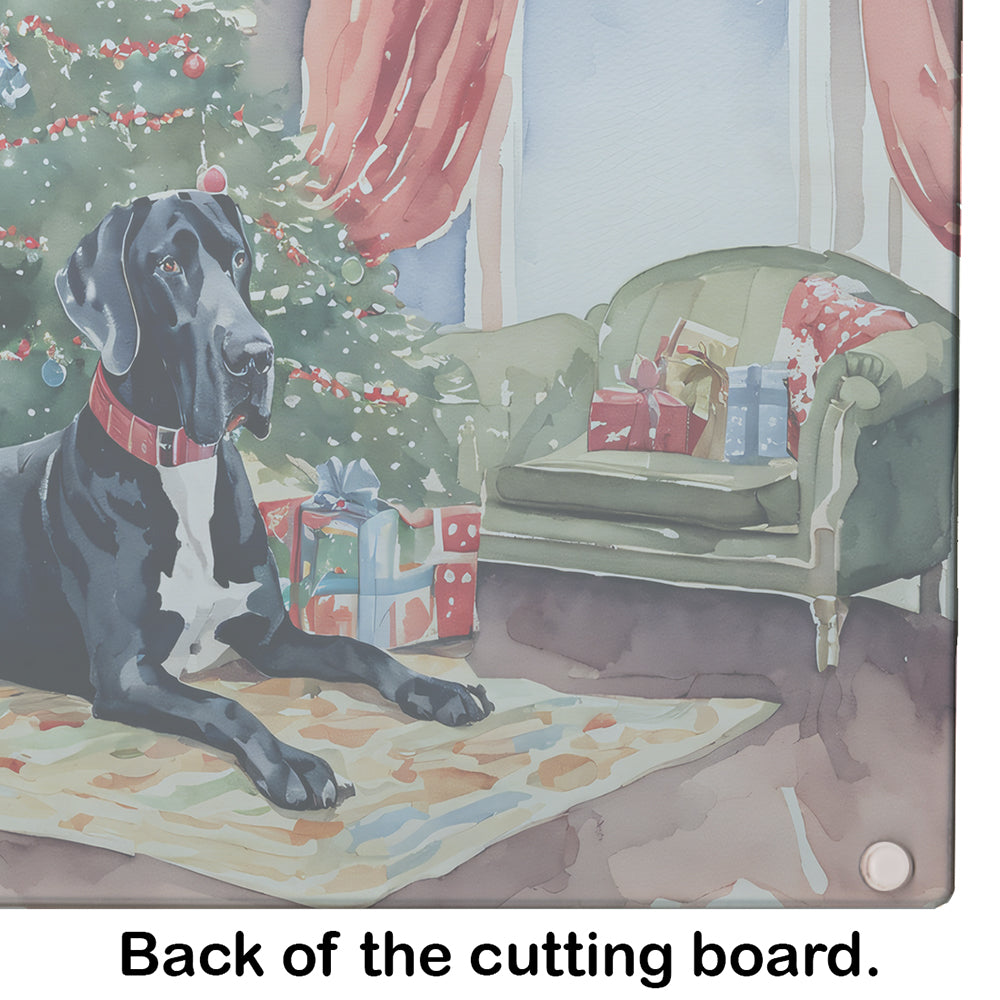 Great Dane Cozy Christmas Glass Cutting Board