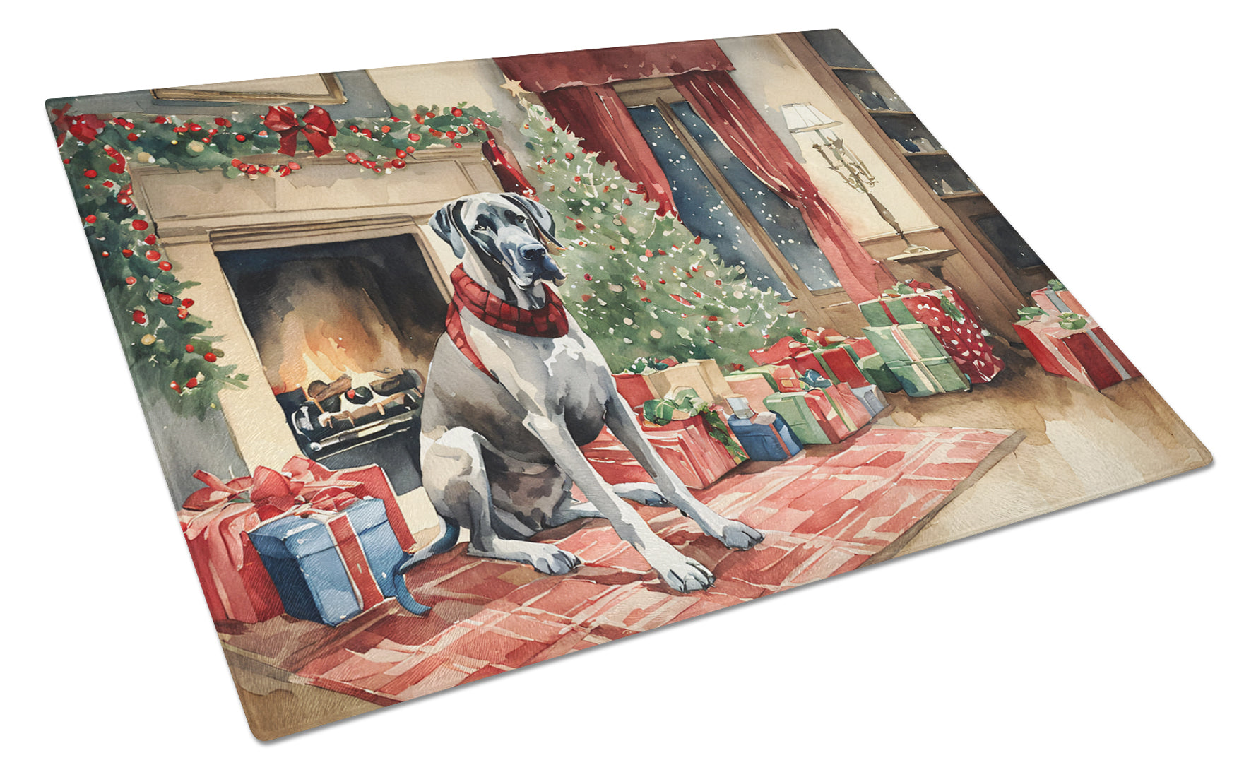 Buy this Great Dane Cozy Christmas Glass Cutting Board