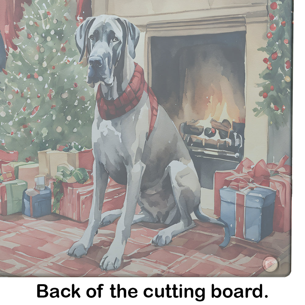 Great Dane Cozy Christmas Glass Cutting Board