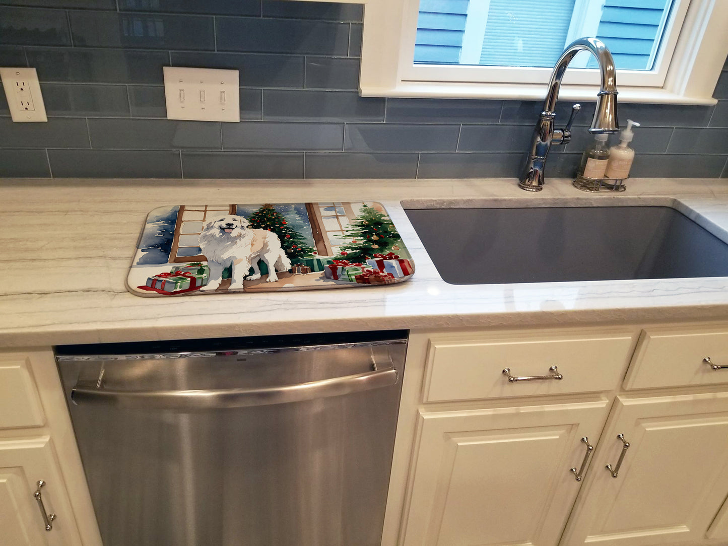Great Pyrenees Cozy Christmas Dish Drying Mat