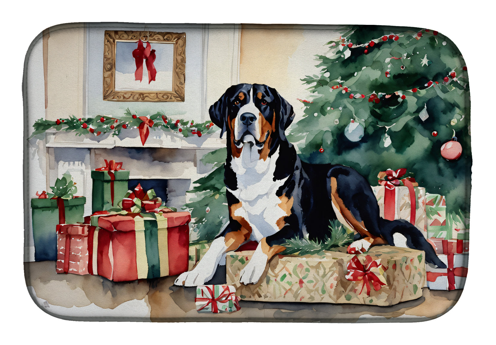 Buy this Greater Swiss Mountain Dog Cozy Christmas Dish Drying Mat