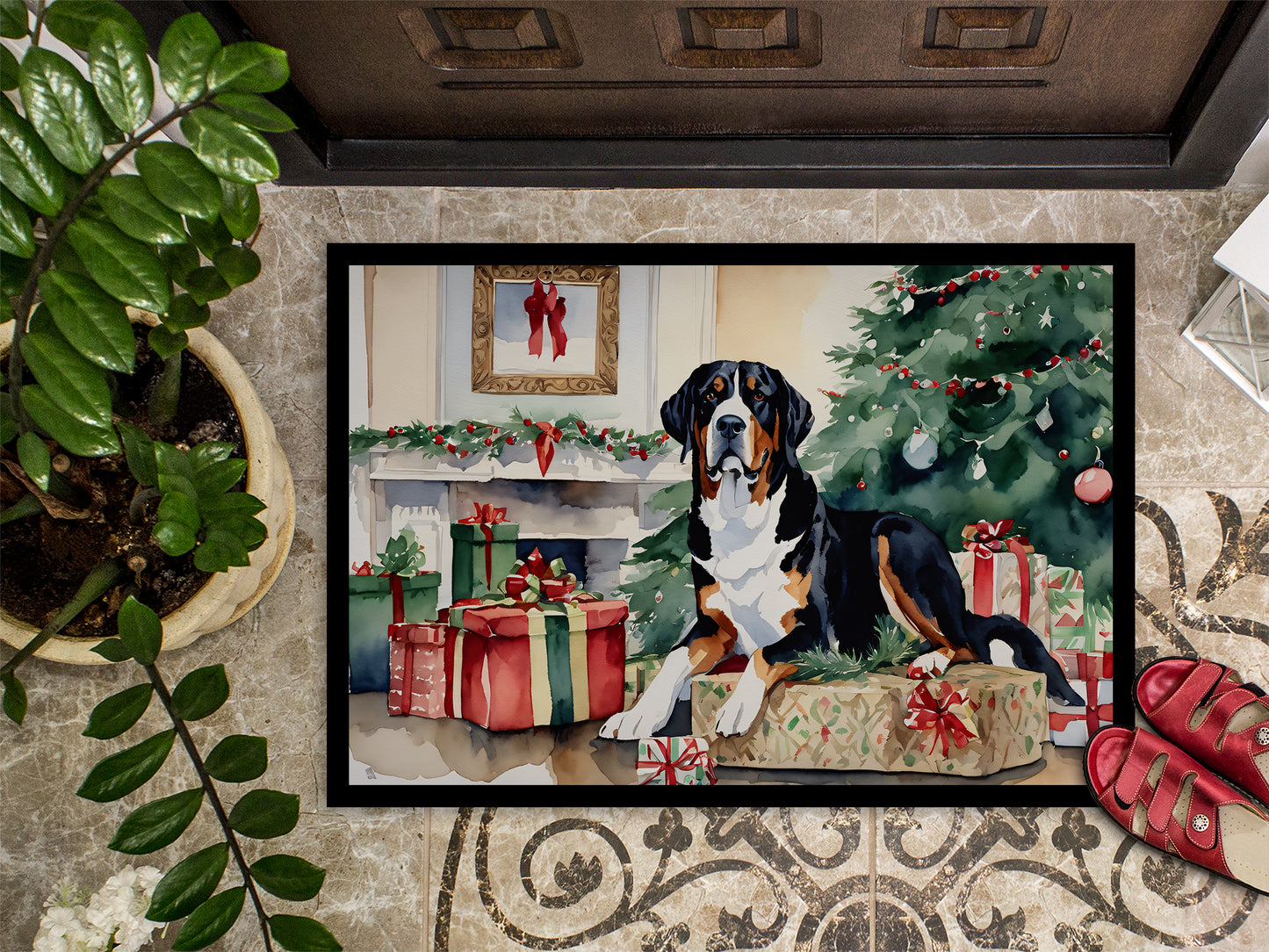 Greater Swiss Mountain Dog Cozy Christmas Doormat