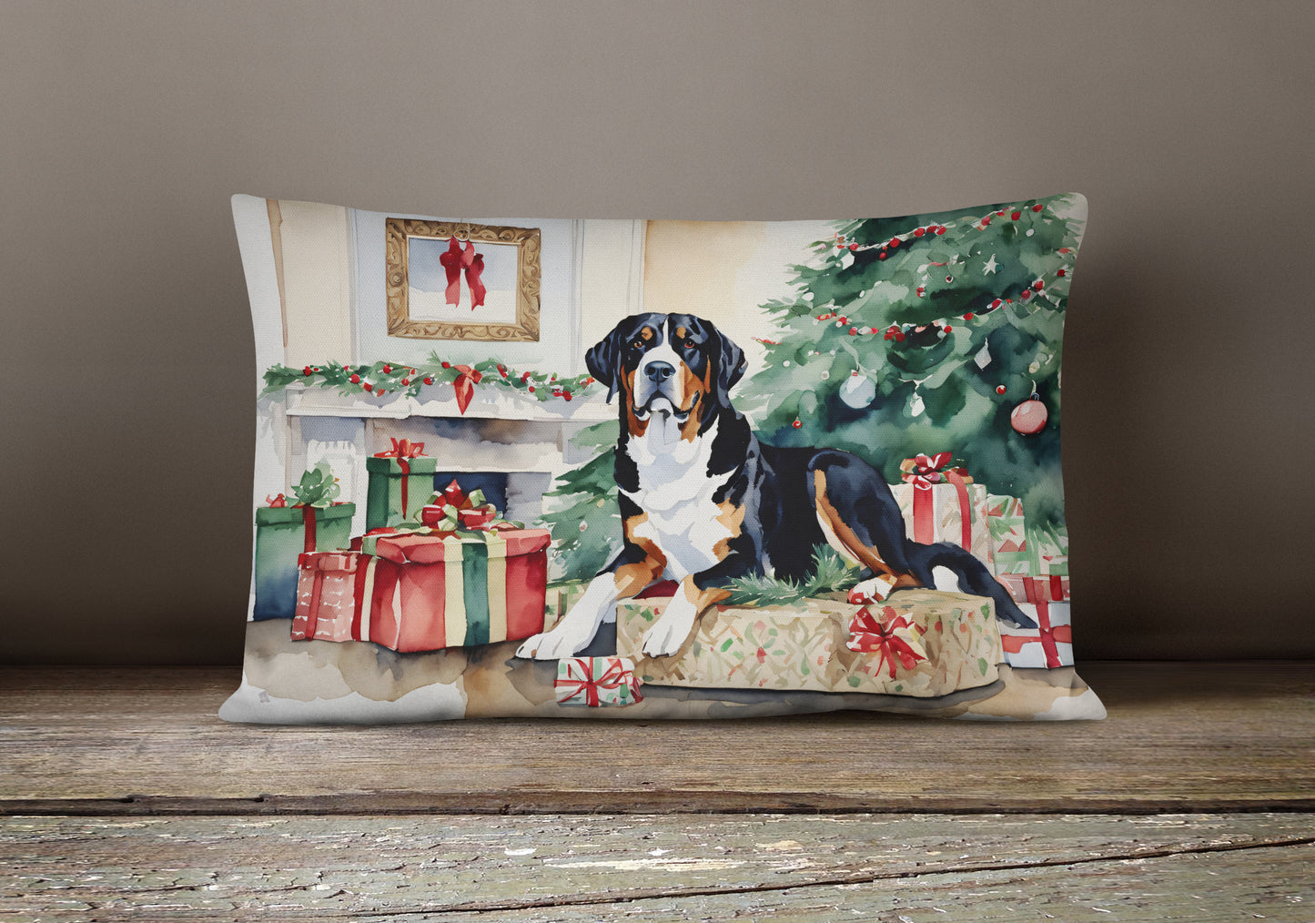 Greater Swiss Mountain Dog Cozy Christmas Throw Pillow