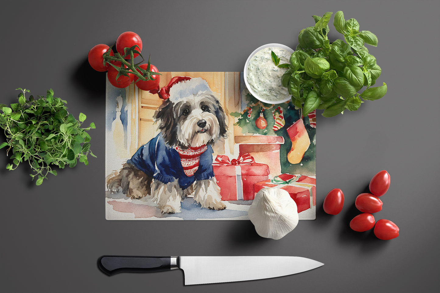 Havanese Cozy Christmas Glass Cutting Board