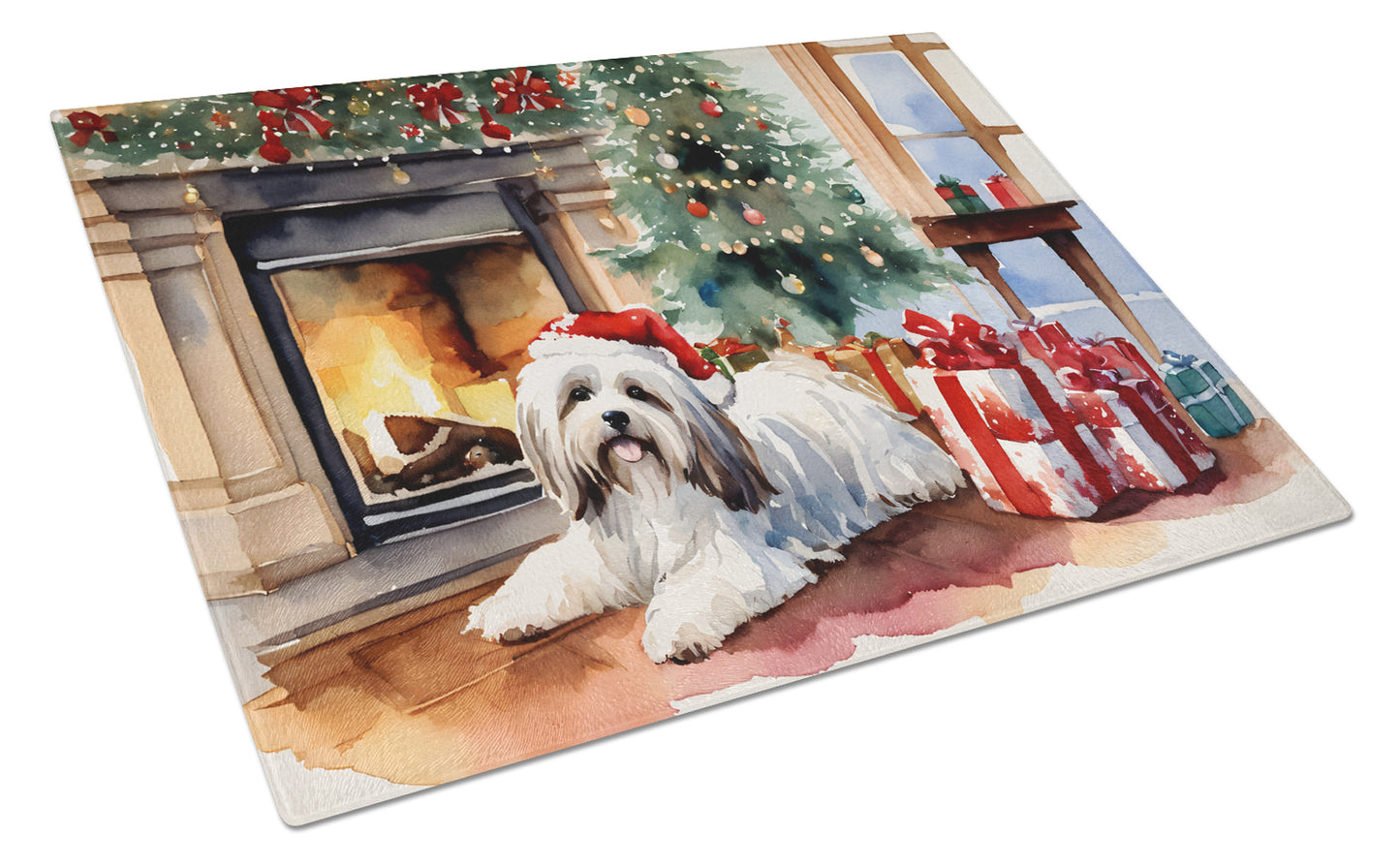 Buy this Havanese Cozy Christmas Glass Cutting Board