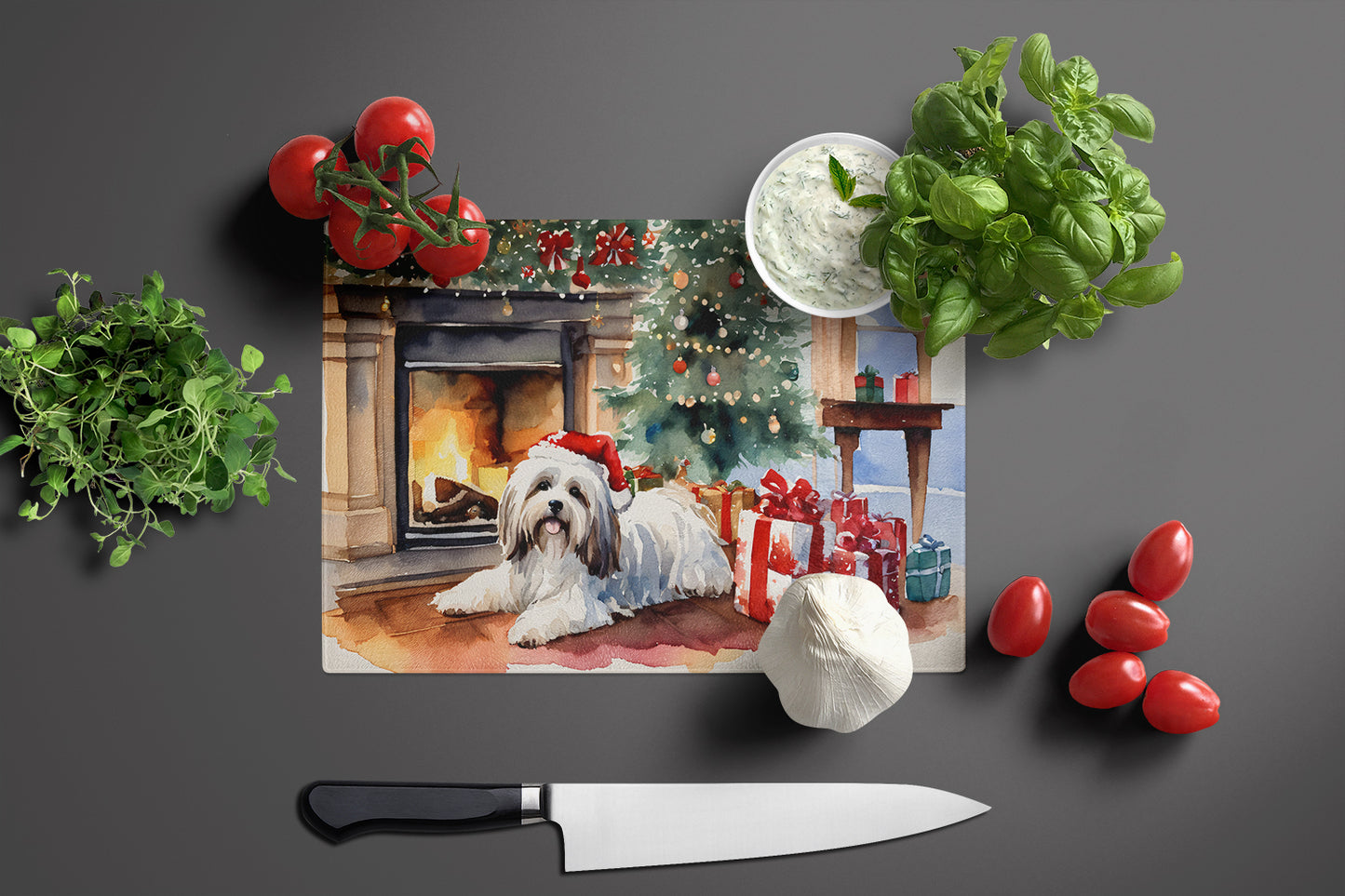 Havanese Cozy Christmas Glass Cutting Board