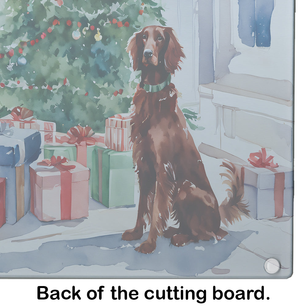 Irish Setter Cozy Christmas Glass Cutting Board