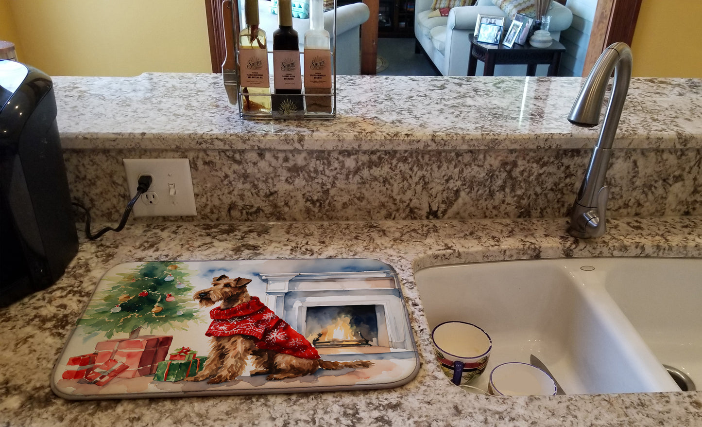 Irish Terrier Cozy Christmas Dish Drying Mat