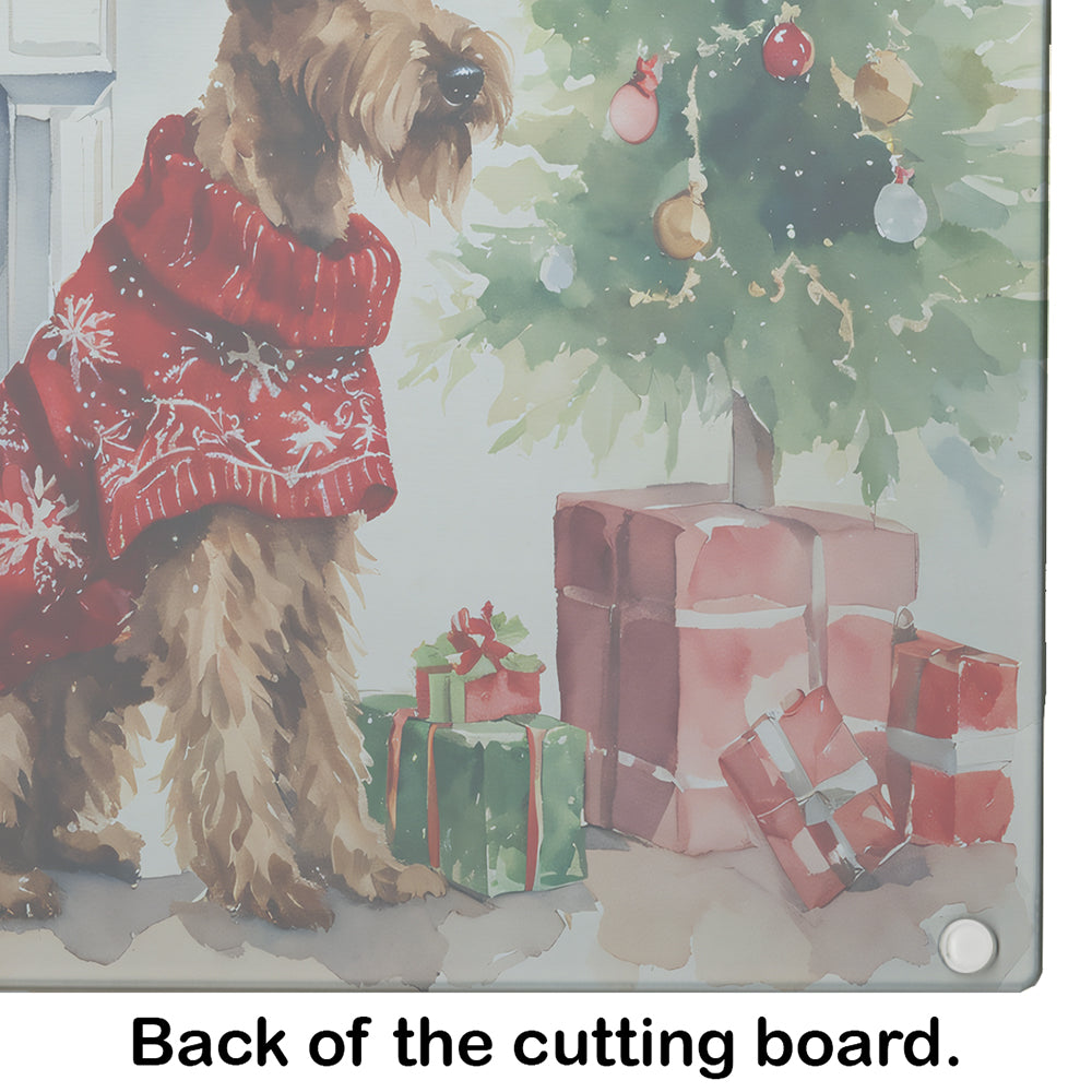 Irish Terrier Cozy Christmas Glass Cutting Board