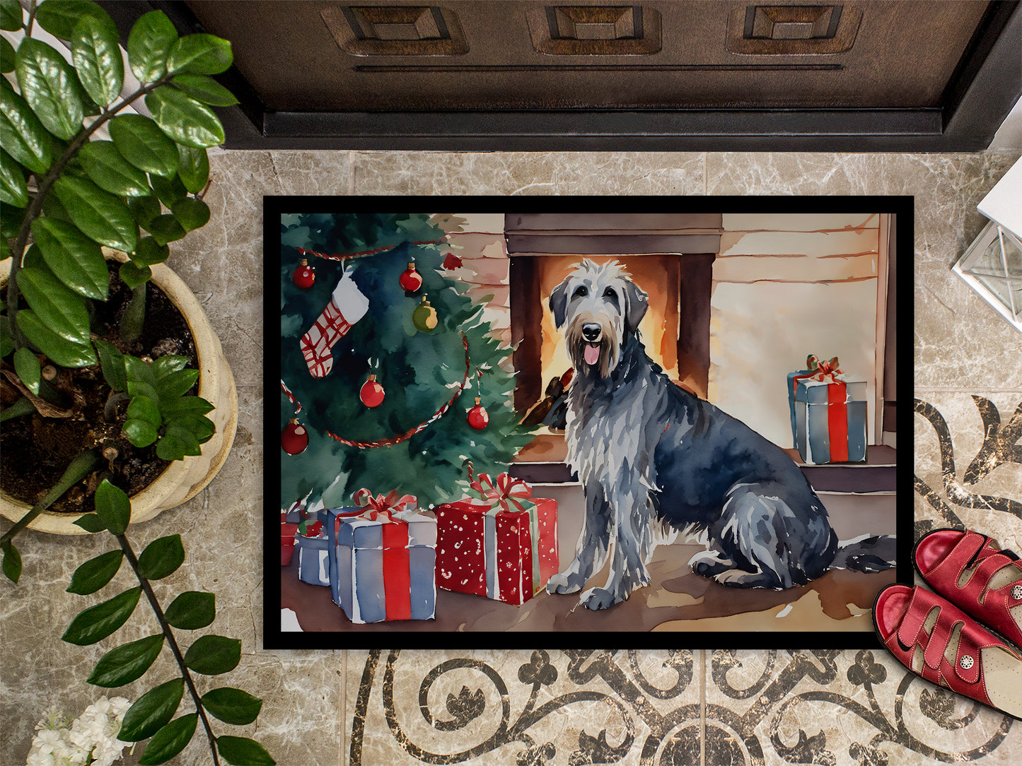 Irish Wolfhound Cozy Christmas Doormat