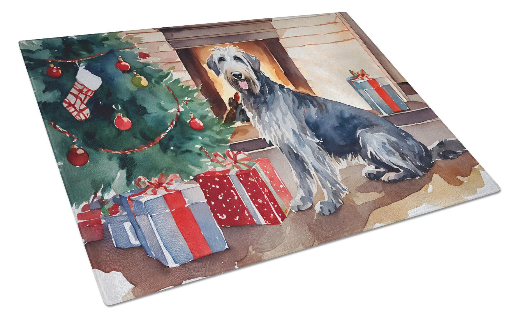 Buy this Irish Wolfhound Cozy Christmas Glass Cutting Board