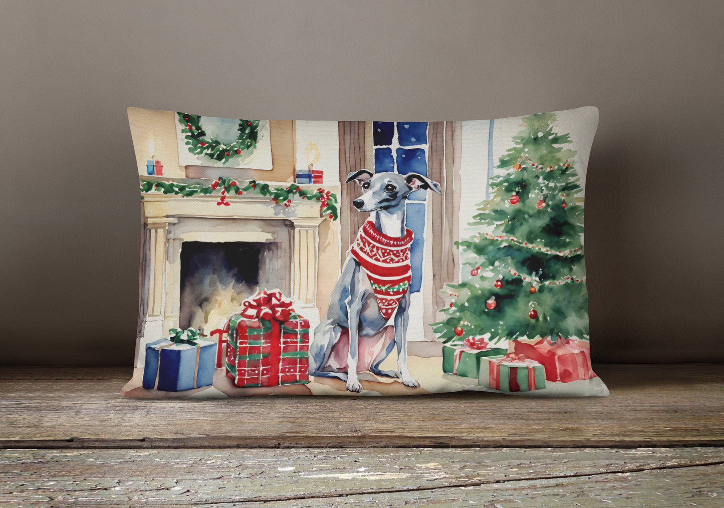 Italian Greyhound Cozy Christmas Throw Pillow