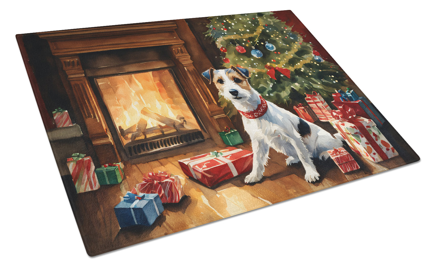 Buy this Jack Russell Terrier Cozy Christmas Glass Cutting Board