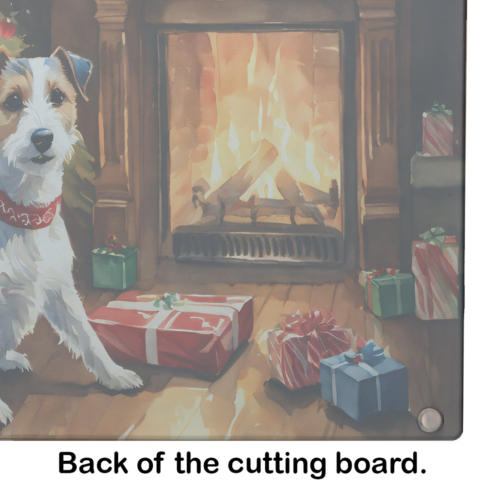 Jack Russell Terrier Cozy Christmas Glass Cutting Board