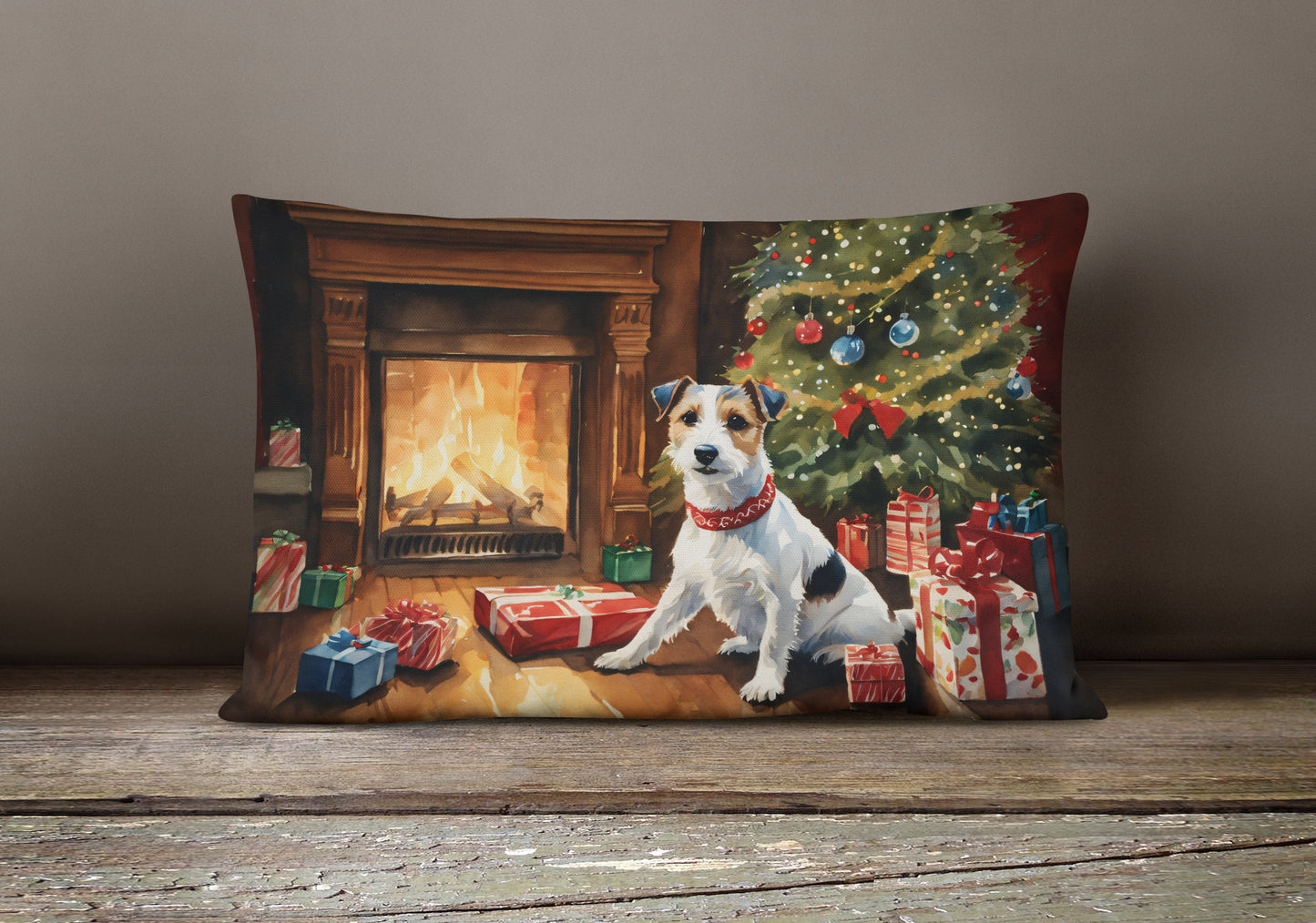 Jack Russell Terrier Cozy Christmas Throw Pillow