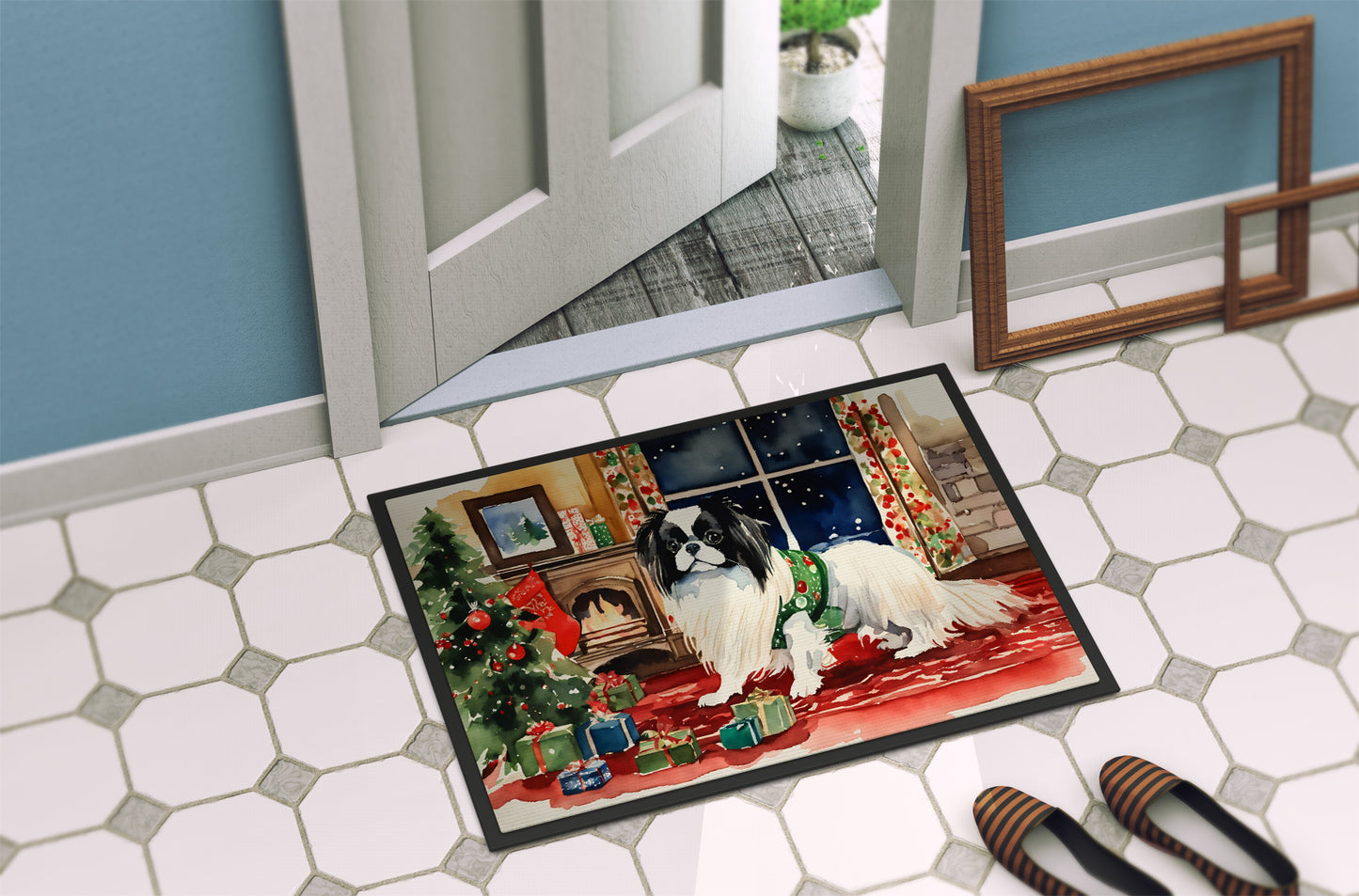 Japanese Chin Cozy Christmas Doormat